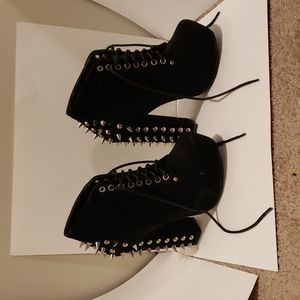 5 Inch Black Velvet Spiked Platform Heels